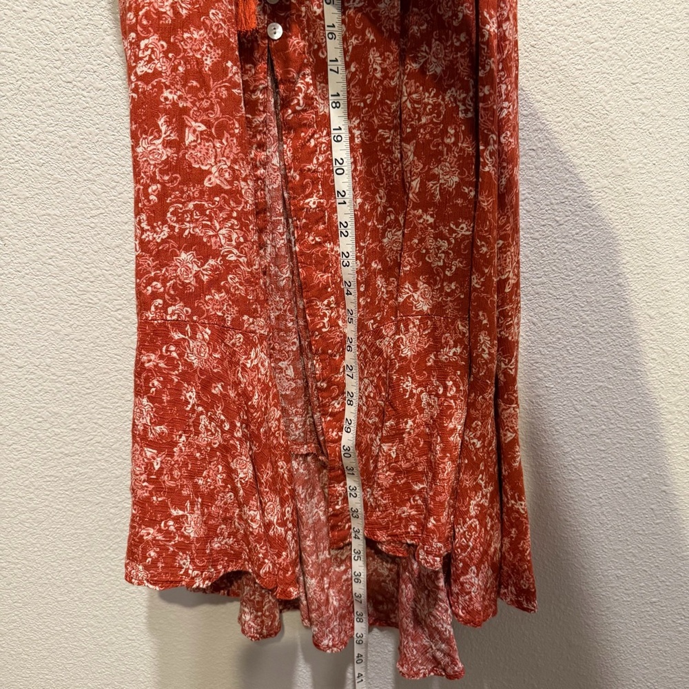 Cynthia Rowley Boho Maxi Skirt Red Floral Button Front Tassel High Waist M - Picture 8 of 9